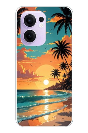 OPPO Reno 13F Uyumlu Tropikal Sahil ve Gün Batımı Baskılı Silikon Kılıf