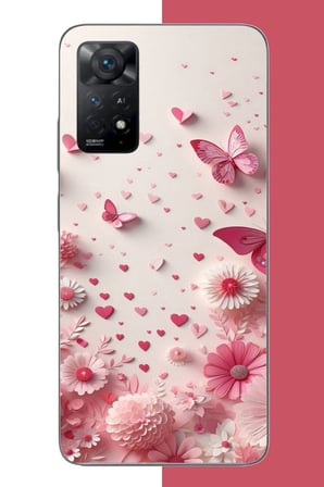 Redmi Note 11E Uyumlu pembe kelebek Baskılı Silikon Kılıf