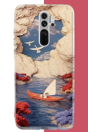 Redmi Note 8 Pro Uyumlu göldeki turuncu kayık Baskılı Silikon Kılıf