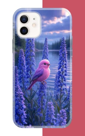 iPhone 12-12 PRO Uyumlu Lavanta Kuşu Baskılı Silikon Kılıf