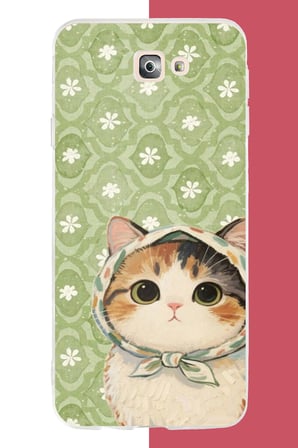Samsung Galaxy J7 Prime Uyumlu yeşil fularlı kedi Baskılı Silikon Kılıf