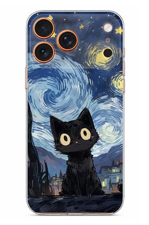 iPhone 17 PRO MAX Uyumlu Gece Yarısı Kedi Tasarımlı Baskılı Silikon Kılıf