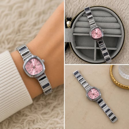 💎 Premium Parlak ve Şık Pembe Kadranlı Gümüş Renk Kadın Saat