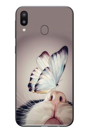 Samsung Galaxy M31 Uyumlu Kelebekli Kedi Baskılı Silikon Kılıf