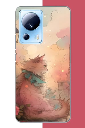 Xiaomi Mi 13 Lite Uyumlu mavi fularlı kedi Baskılı Silikon Kılıf