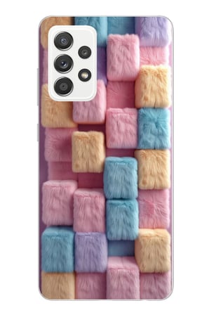 Samsung Galaxy A52 Uyumlu Pembe Tüylü Kareler Baskılı Silikon Kılıf