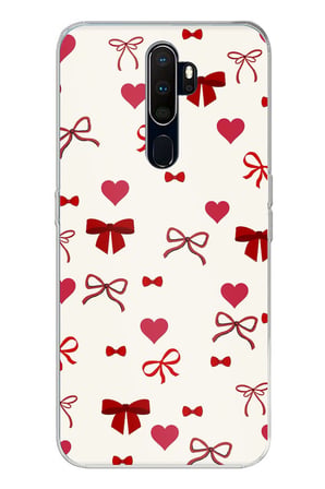 Oppo A5/A9 2020 Uyumlu Bordo Kalp ve Fiyonklar Baskılı Silikon Kılıf