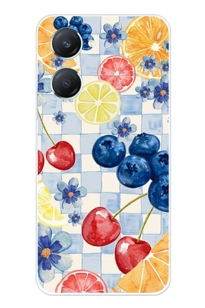 Vivo Y18 Uyumlu Sulu Boya Meyve ve Çiçek Desenli Baskılı Silikon Kılıf