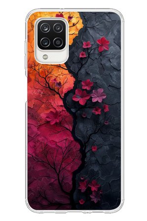 Samsung Galaxy A12 Uyumlu Yaprak Geçişkenliği Baskılı Silikon Kılıf