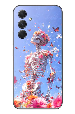 Samsung Galaxy A54 Uyumlu İskelet Çiçekleri Baskılı Silikon Kılıf