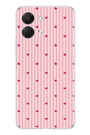Tecno Spark GO 3 Uyumlu Pembe Çizgili ve Mini Kalp Baskılı Silikon Kılıf