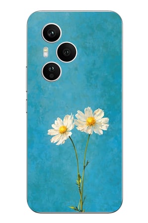 Honor 400 PRO Uyumlu İki Beyaz Çiçek Tasarımlı Turkuaz Baskılı Silikon Kılıf