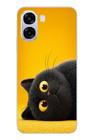 Oppo A6t - A6X Uyumlu Yan Bakan Siyah Kedi Baskılı Silikon Kılıf