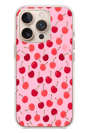 İphone 16 Pro Uyumlu Pembe Kirazlar Baskılı Silikon Kılıf