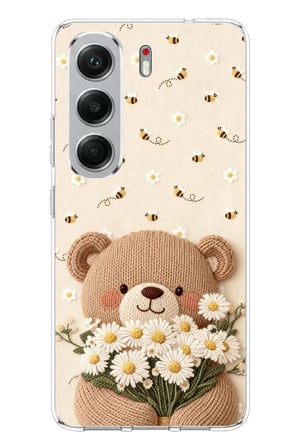 Tecno Camon 40 Uyumlu Arı ve Papatya Sevimli Ayıcık Baskılı Silikon Kılıf