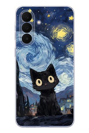 Samsung Galaxy A27 Uyumlu Gece Yarısı Kedi Tasarımlı Baskılı Silikon Kılıf