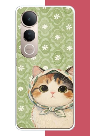 Vivo V50 Lite Uyumlu yeşil fularlı kedi Baskılı Silikon Kılıf