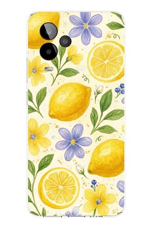 General Mobile GM 24 PRO Uyumlu Sulu Boya Limon ve Çiçek Desenli Baskılı Silikon Kılıf