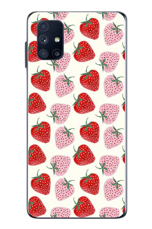 Samsung Galaxy M51 Uyumlu Kırmızı Pembe Çilekler Baskılı Silikon Kılıf