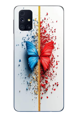 Samsung Galaxy M31s Uyumlu Kırmızı Mavi Kelebek Baskılı Silikon Kılıf
