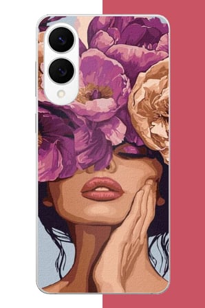 Samsung Galaxy S25 Edge Uyumlu mor çiçekli kadın Baskılı Silikon Kılıf