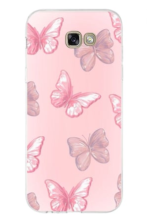 Samsung Galaxy A7 2017 Uyumlu Pembe Kelebekler Baskılı Silikon Kılıf