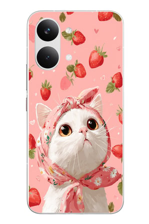 POCO X8 Pro Max Uyumlu Örtülü Kedi Çilekli Baskılı Silikon Kılıf