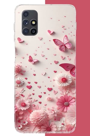 Samsung Galaxy M51 Uyumlu pembe kelebek Baskılı Silikon Kılıf