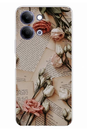 Vivo Y11D / Y05 4G Uyumlu Retro Gazete Güller Tasarımlı Baskılı Silikon Kılıf