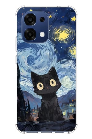 Oppo A6 PRO Uyumlu Gece Yarısı Kedi Tasarımlı Baskılı Silikon Kılıf