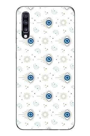 Samsung Galaxy A70 Uyumlu Nazar Boncuğu Güneş ve Hilal Baskılı Silikon Kılıf