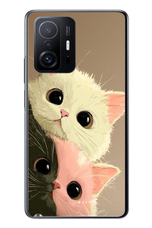 Xiaomi Mi 11 T-11 T Pro Uyumlu Pembe Siyah Beyaz Kedi Baskılı Silikon Kılıf