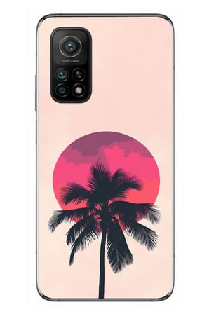 Xiaomi Mi 10 T Uyumlu Palmiye Kırmızı Ay Baskılı Silikon Kılıf