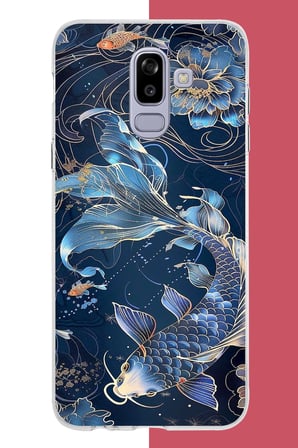 Samsung Galaxy J8-A6 Plus Uyumlu mavi yüzen balık Baskılı Silikon Kılıf