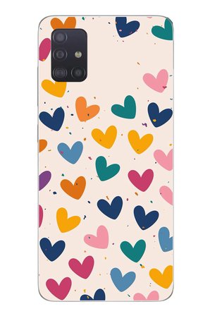 Samsung Galaxy A51 Uyumlu Mavi Sarı Kalpler Baskılı Silikon Kılıf