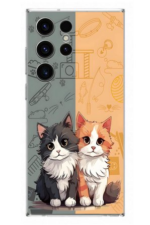 Samsung Galaxy S23 Ultra Uyumlu Sarı ve Siyah Kedi Baskılı Silikon Kılıf