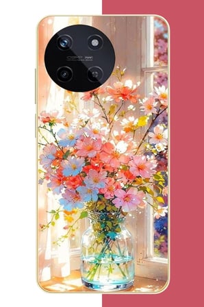 Realme 11 4G Uyumlu vazodaki çiçek Baskılı Silikon Kılıf