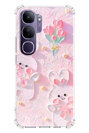 Vivo V40 Lite Uyumlu Sevimli Tavşanlar Baskılı Silikon Kılıf