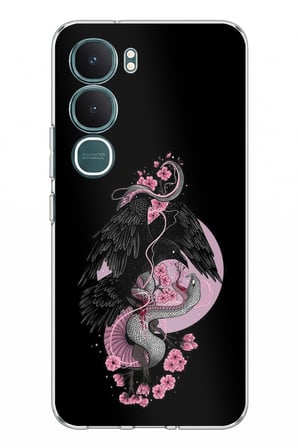 Vivo Y31 5G Uyumlu Pembe Siyah Yılan Baskılı Silikon Kılıf