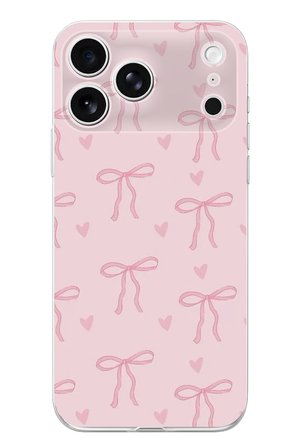 İphone 17 PRO Uyumlu Pembe Kalpli Fiyonklar Baskılı Silikon Kılıf