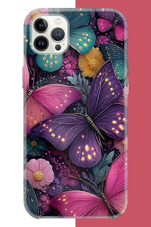iPhone 12 PRO MAX Uyumlu Mor Kelebek Bahçesi Baskılı Silikon Kılıf