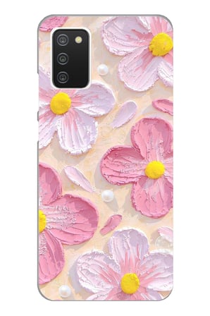 Samsung Galaxy A02S Uyumlu Pembe Beyaz Çiçekler Sulu Boya Baskılı Silikon Kılıf