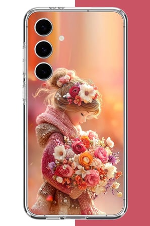 Samsung Galaxy S24 FE Uyumlu Çiçek Demetli Küçük Kız Baskılı Silikon Kılıf