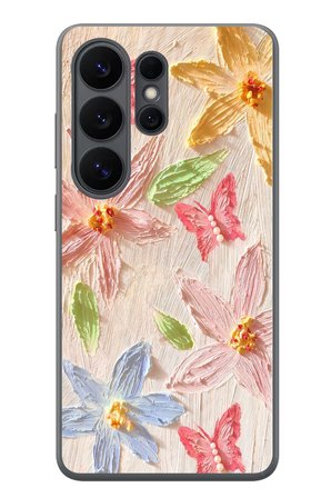 Samsung Galaxy S26 Ultra Uyumlu Kelebekli Papatya Baskılı Silikon Kılıf