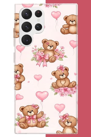 Samsung Galaxy S22 Ultra Uyumlu fiyonklu peluş ayıcık Baskılı Silikon Kılıf