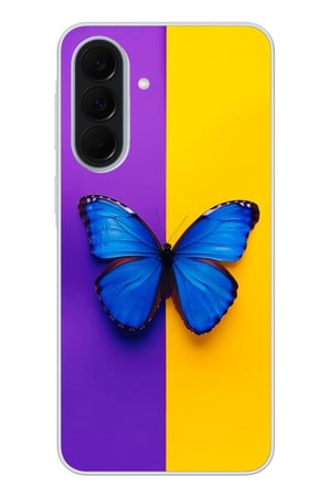 Samsung Galaxy A37 Uyumlu Mor Sarı Kelebek Baskılı Silikon Kılıf