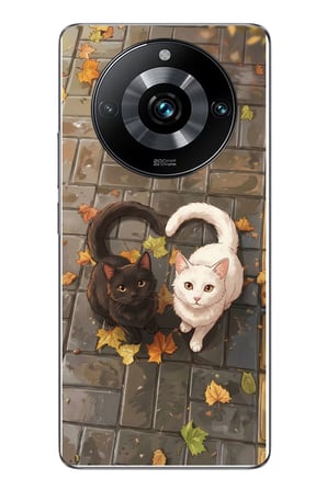 Realme 11 Pro Uyumlu Kalp Kuyruklu Kediler Baskılı Silikon Kılıf