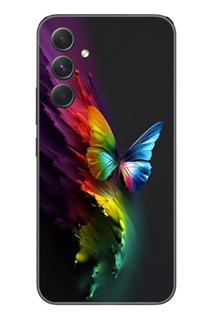 Samsung Galaxy A54 Uyumlu Gökkuşağı Kelebeği Baskılı Silikon Kılıf