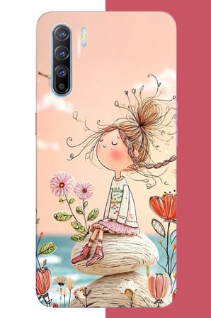 Oppo Reno 3-A91 Uyumlu Bahçede Hayal Kuran Kız Baskılı Silikon Kılıf