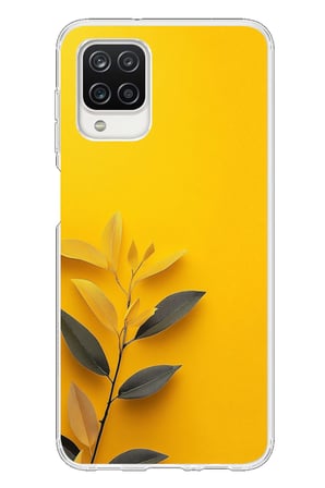 Samsung Galaxy A12 Uyumlu Sarı Siyah Çiçekler Baskılı Silikon Kılıf
